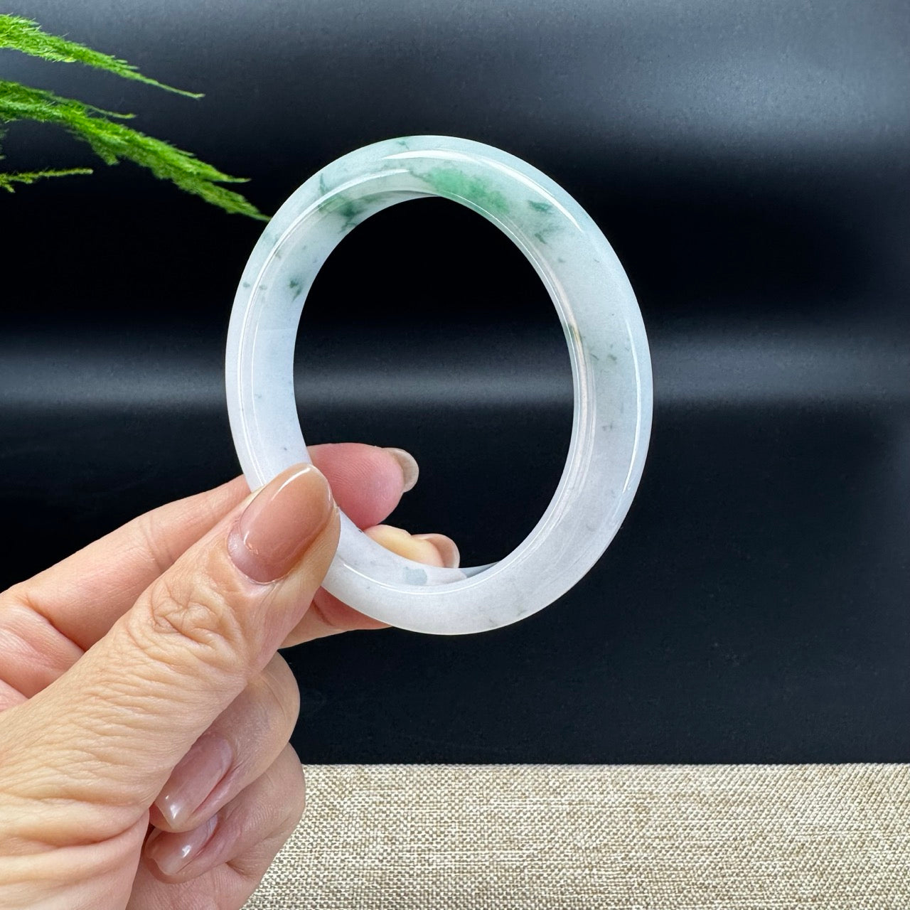 Genuine Burmese White Green Flower Jade Jadeite Bangle Bracelet ( 55.3mm )
