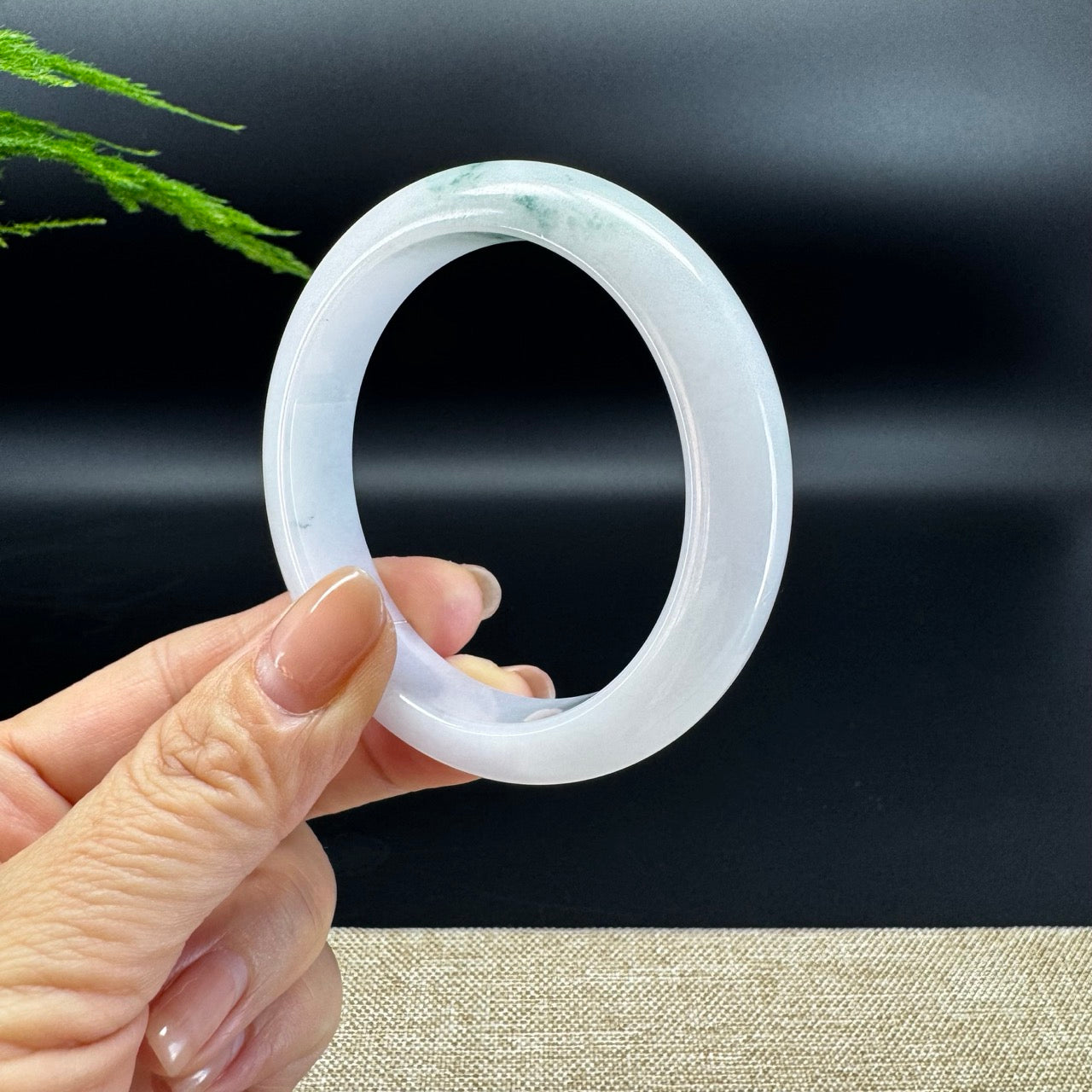Genuine Burmese Green Flower Jadeite Jade Bangle Bracelet ( 55.1mm )