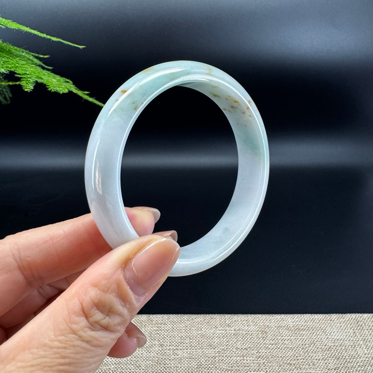 Genuine Burmese Milky Green & Sajin Jade Jadeite Bangle Bracelet (58mm )
