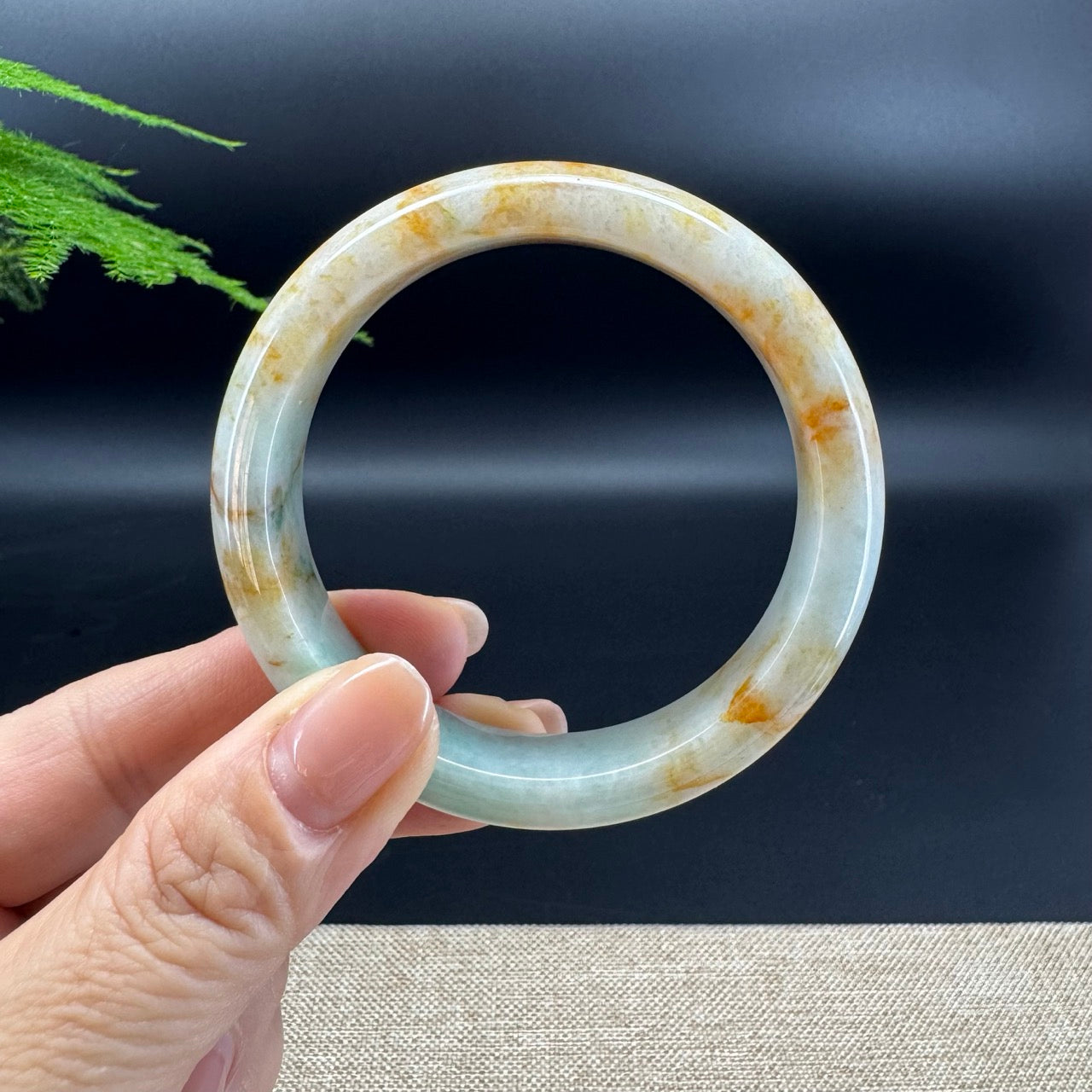 Genuine Burmese Light Green & Sajin Jade Jadeite Bangle Bracelet (54.9mm )
