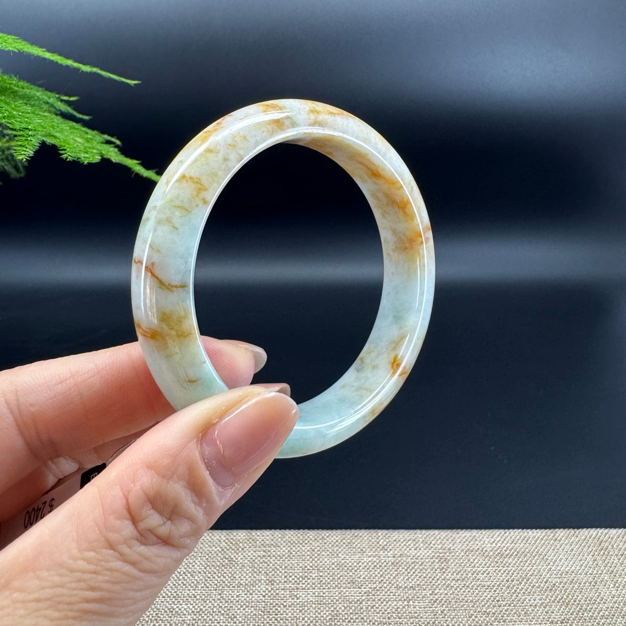 Genuine Burmese Light Green & Sajin Jade Jadeite Bangle Bracelet (54.9mm )