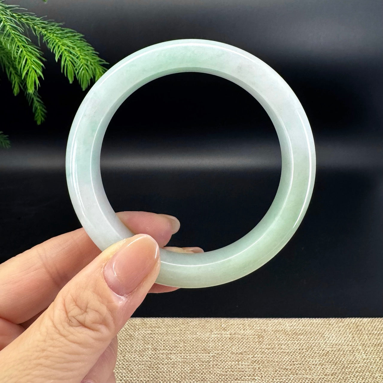 Genuine Burmese Light Green Jade Jadeite Bangle Bracelet ( 60.5mm )