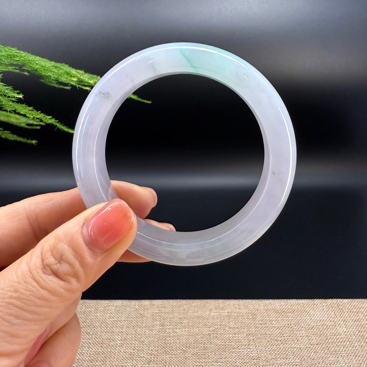 Genuine Burmese Icy Lavender Green Jade Jadeite Bangle Bracelet ( 55.2mm )