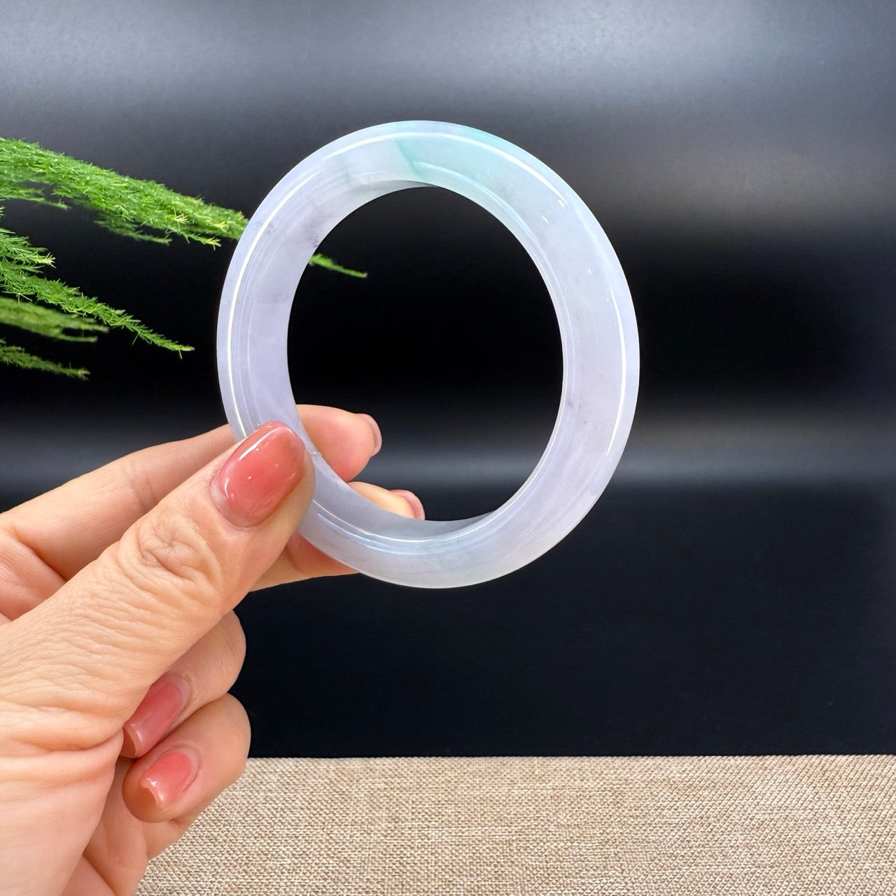 Genuine Burmese Icy Lavender Green Jade Jadeite Bangle Bracelet ( 55.2mm )