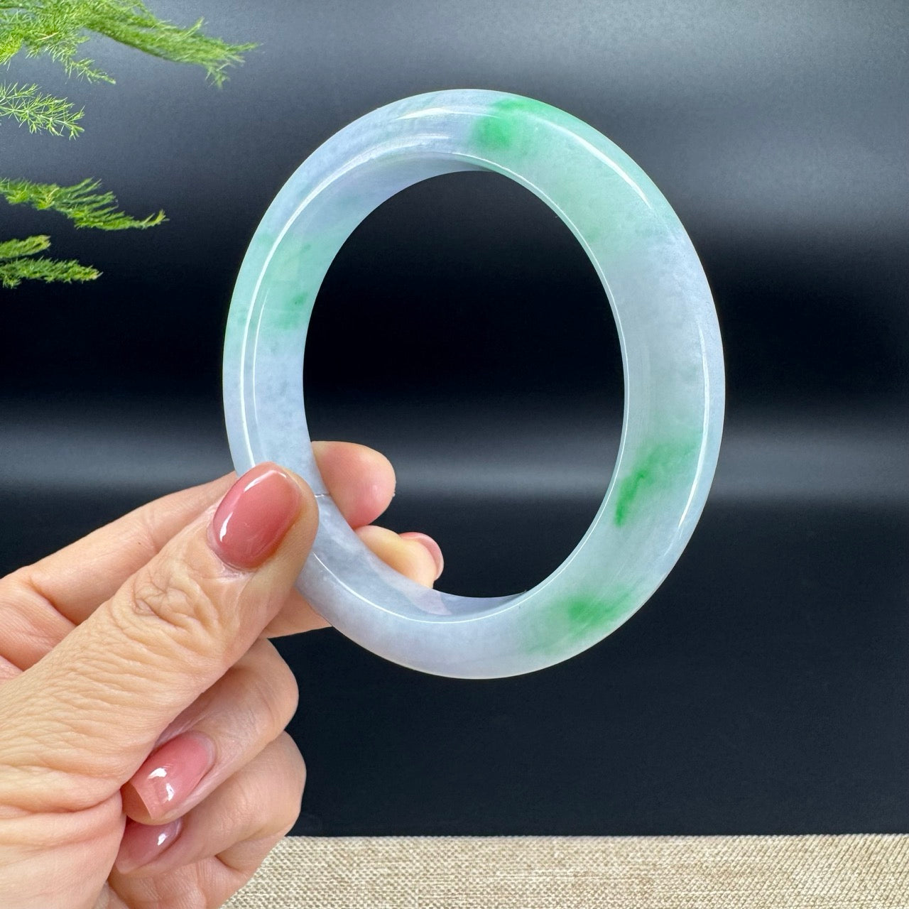 Genuine Burmese Lavender Green Jade Jadeite Bangle Bracelet ( 62.2mm )