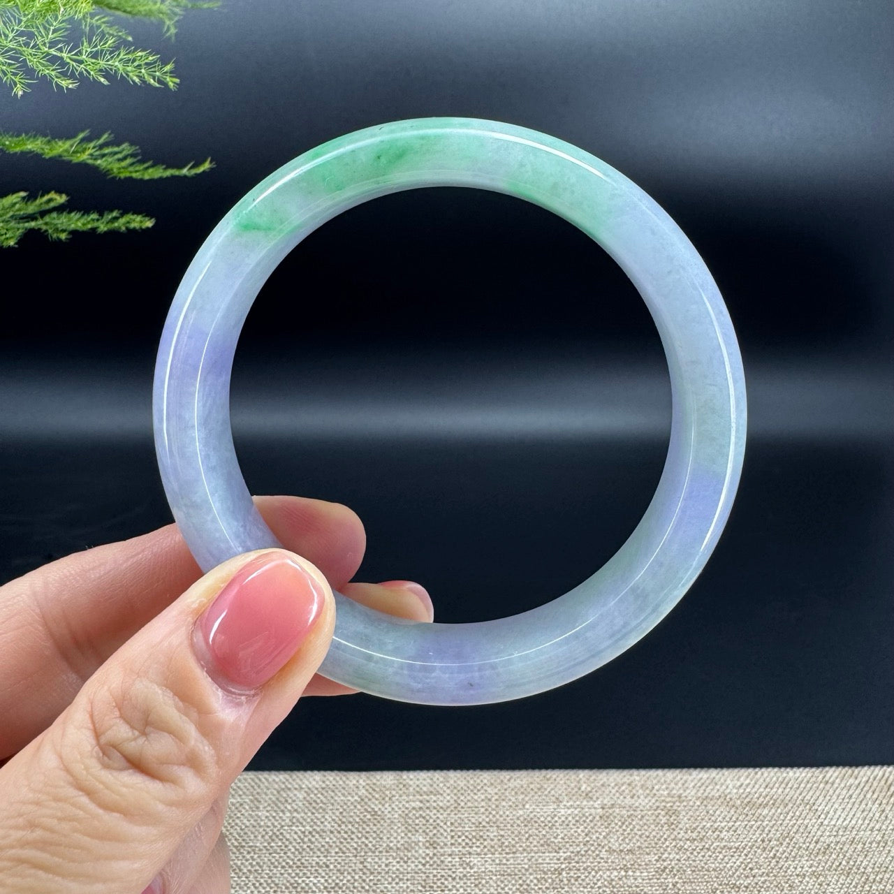 Genuine Burmese Lavender Green Jadeite Jade Bangle Bracelet ( 58.4mm )