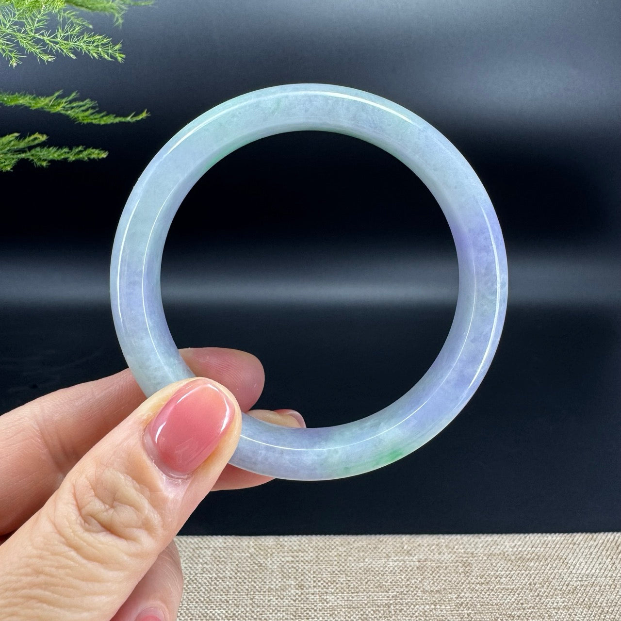 Genuine Burmese Lavender Green Jadeite Jade Bangle Bracelet ( 58.4mm )