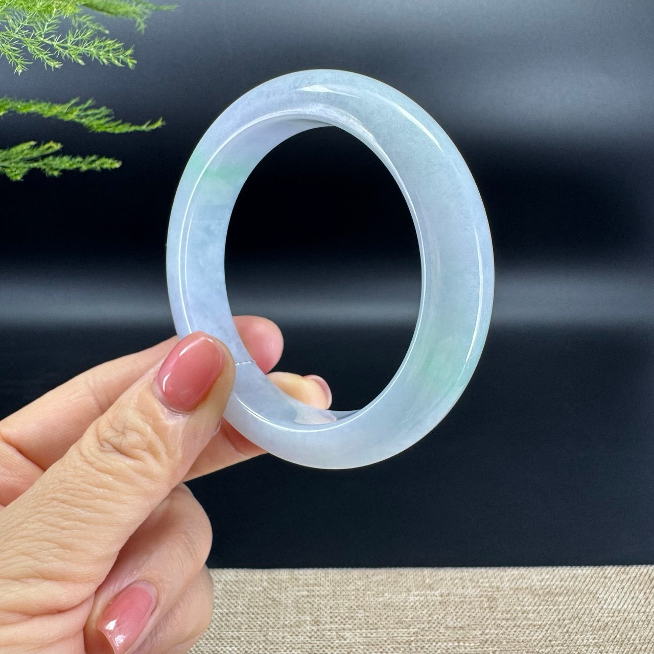 Genuine Burmese Lavender Green Jade Jadeite Bangle Bracelet ( 56.8mm )
