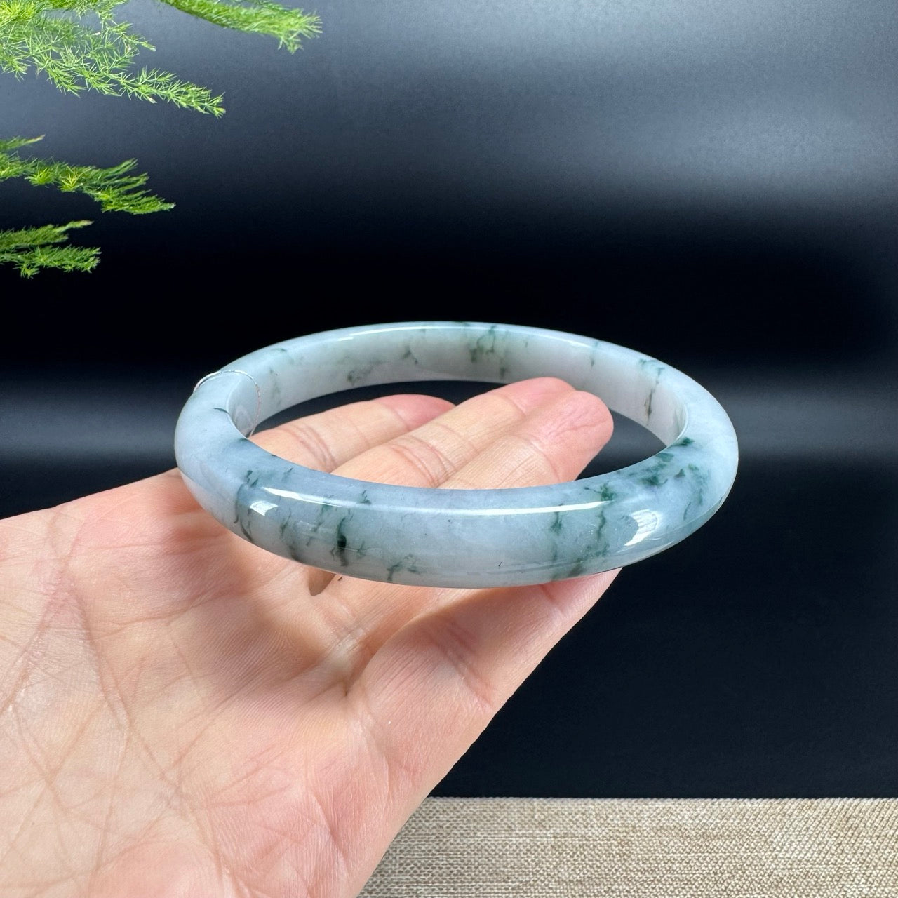 Genuine Burmese Lavender Blue Flower Jadeite Jade Bangle Bracelet (76mm)