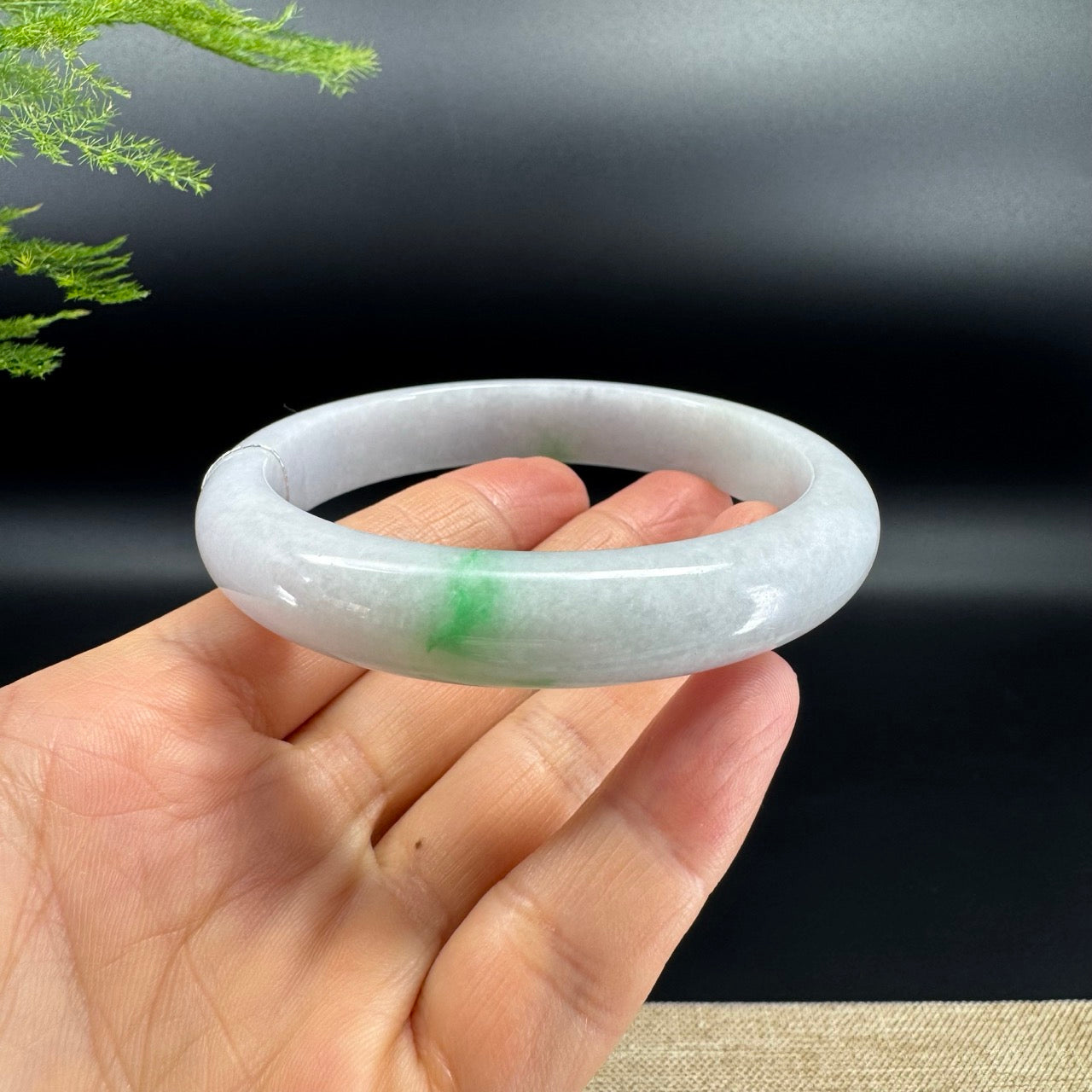 Genuine Burmese White Green Jadeite Jade Bangle Bracelet (64.8mm)