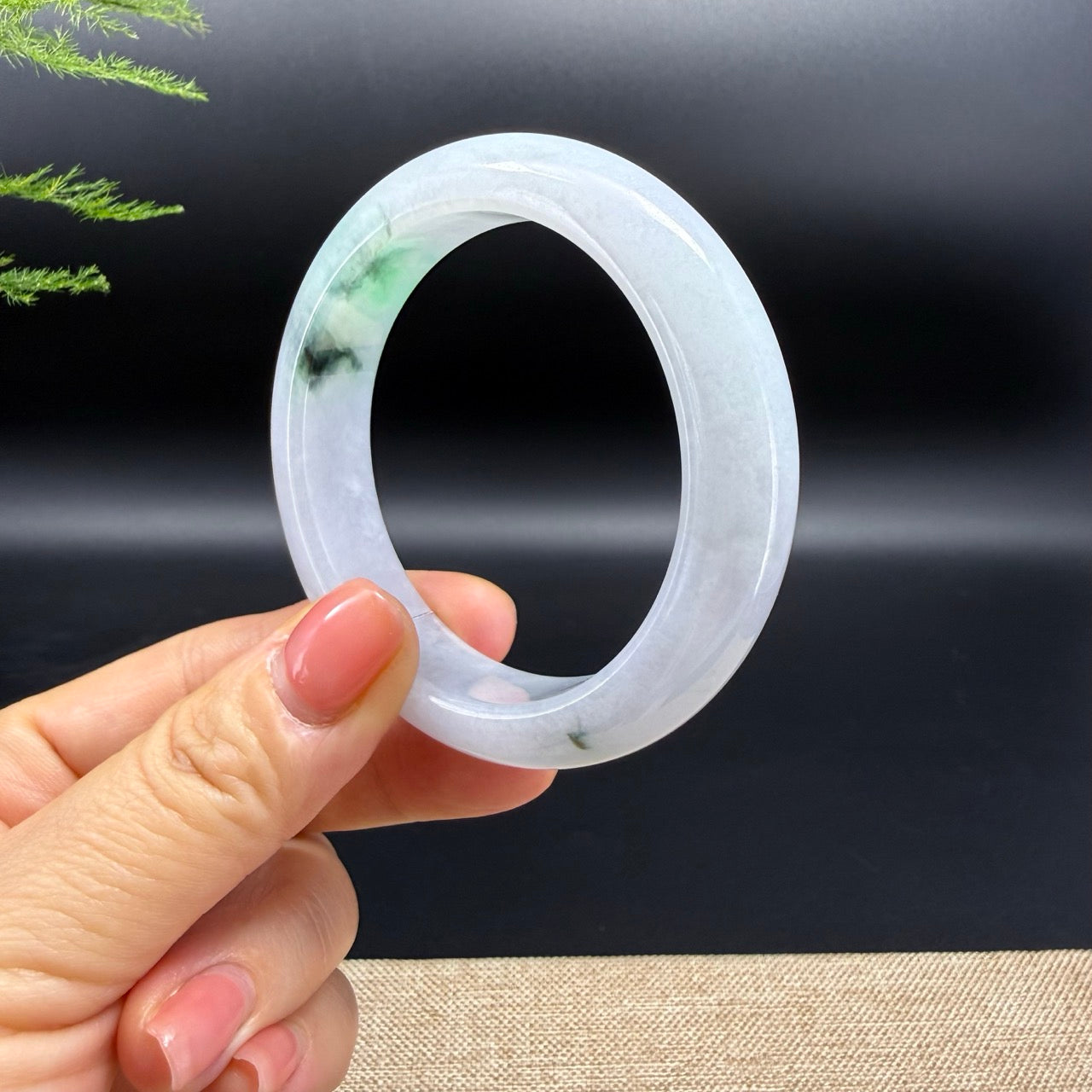 Genuine Burmese White Green Jade Jadeite Bangle Bracelet ( 53.4mm )