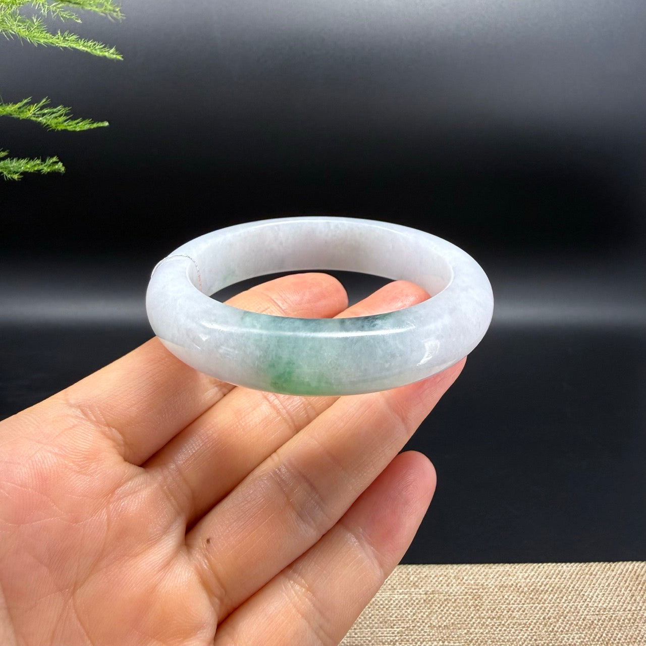 Genuine Burmese White Green Jade Jadeite Bangle Bracelet ( 53.4mm )