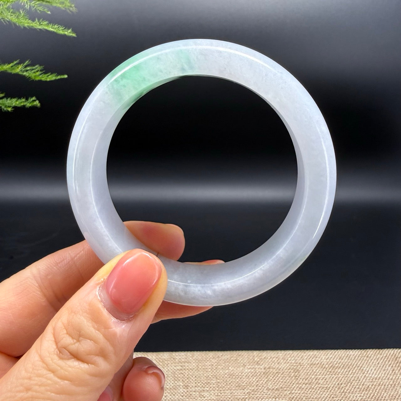 Genuine Burmese White Green Jade Jadeite Bangle Bracelet ( 53.4mm )