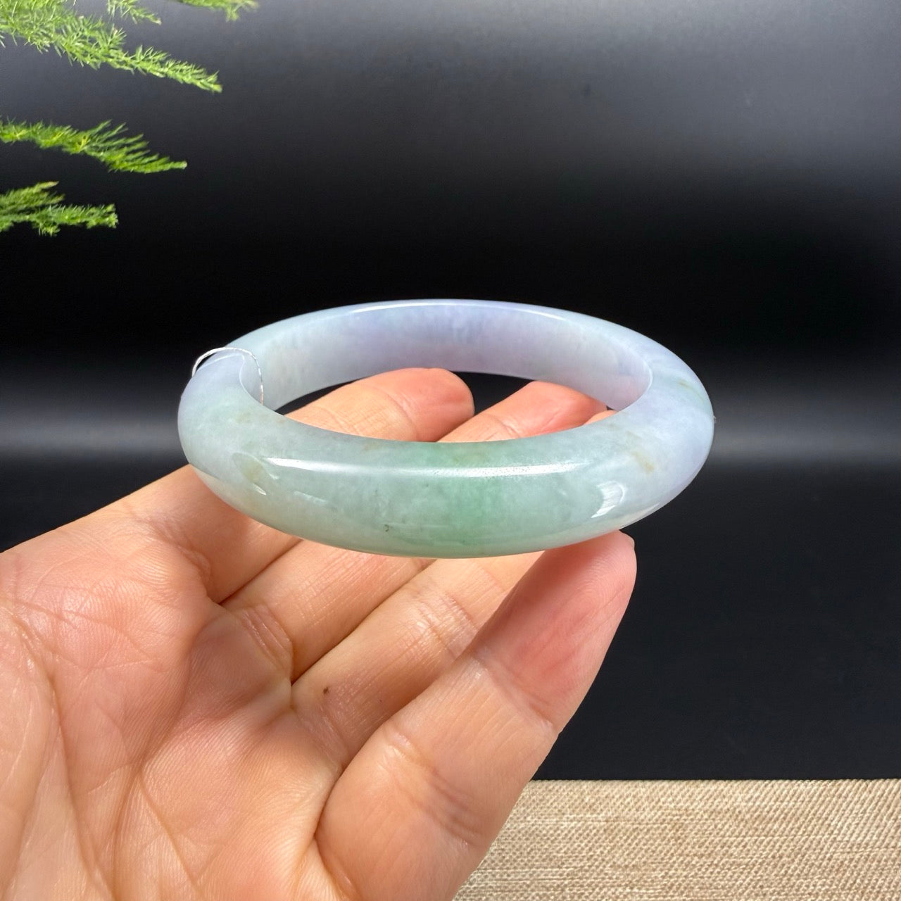 Genuine Burmese Lavender Green Jadeite Jade Bangle Bracelet (57.5mm)