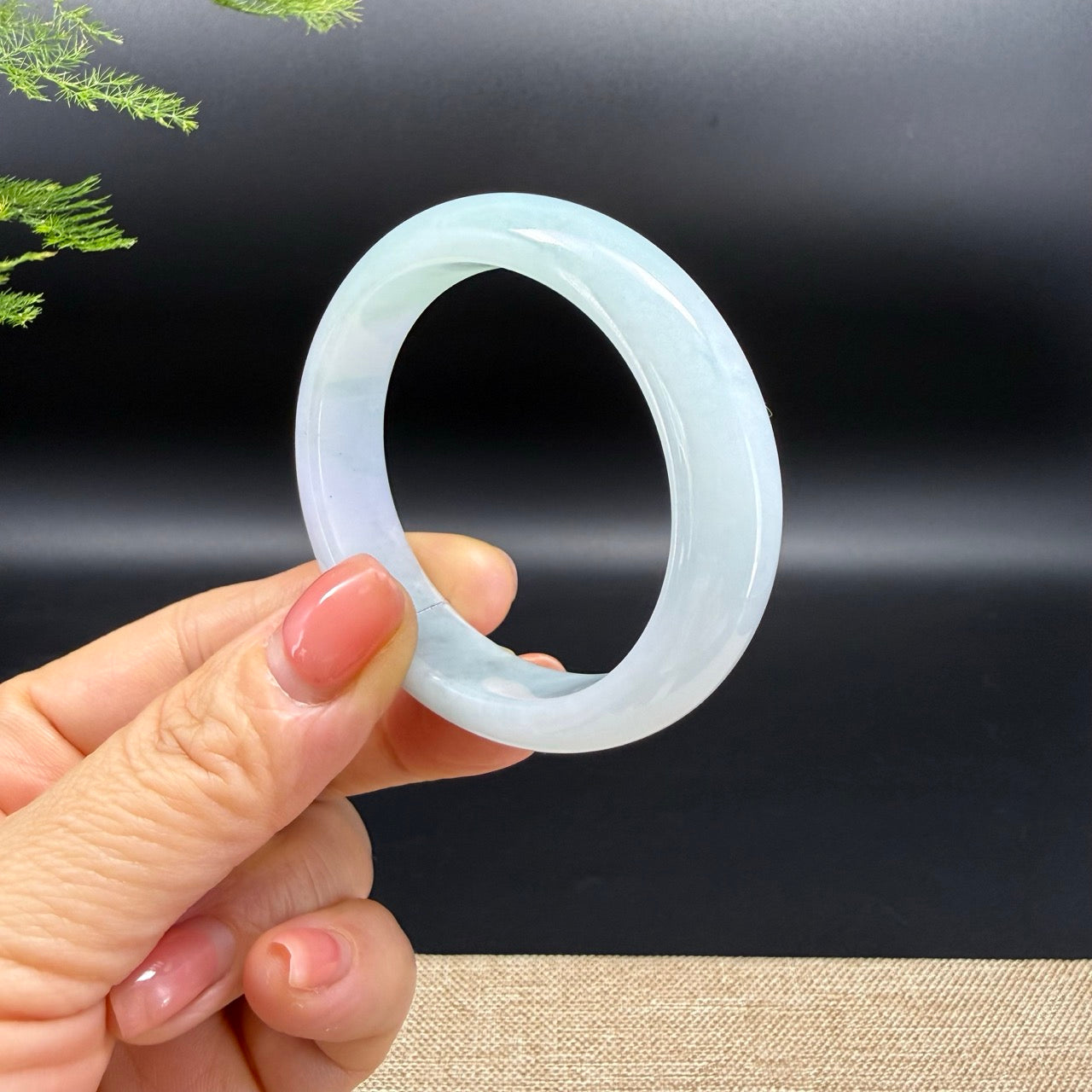 Genuine Burmese White Green Jadeite Jade Bangle Bracelet ( 51.2*44.6mm )