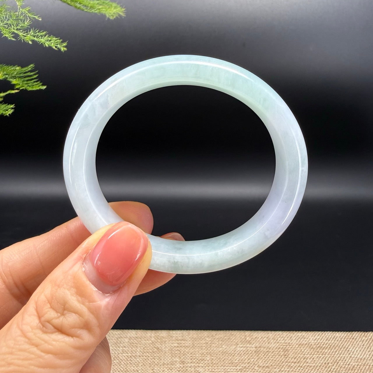 Genuine Burmese White Green Jadeite Jade Bangle Bracelet ( 51.2*44.6mm )