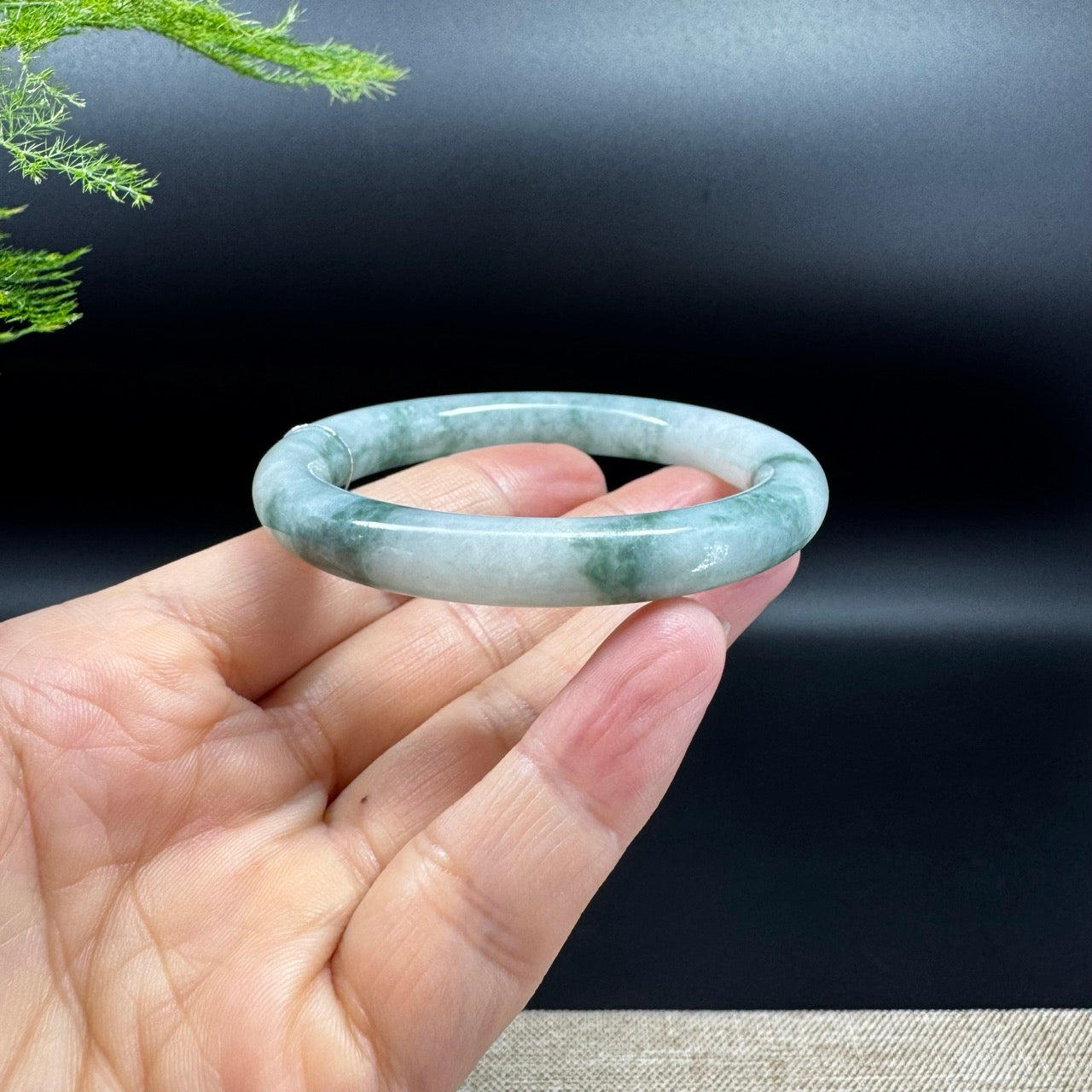 Genuine Burmese Icy Blue Flower Jadeite Jade Bangle Bracelet (51.9mm)