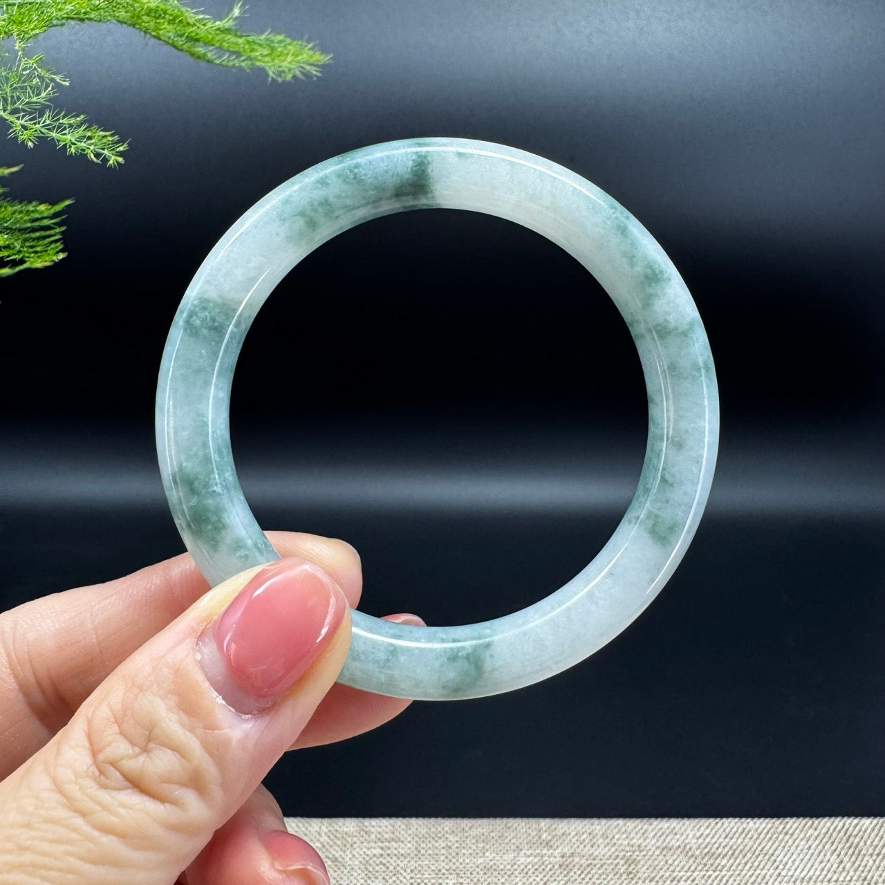 Genuine Burmese Icy Blue Flower Jadeite Jade Bangle Bracelet (51.9mm)
