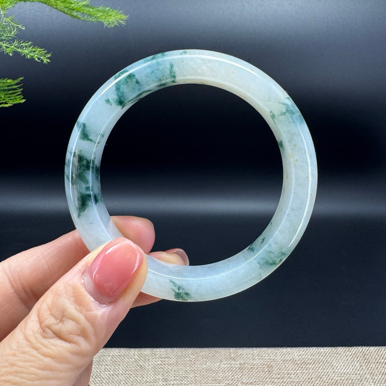 Genuine Burmese Icy Blue Flower Jadeite Jade Bangle Bracelet (55mm)