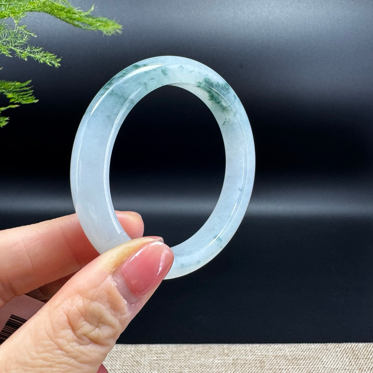 Genuine Burmese Icy Blue Flower Jadeite Jade Bangle Bracelet (51.9mm)