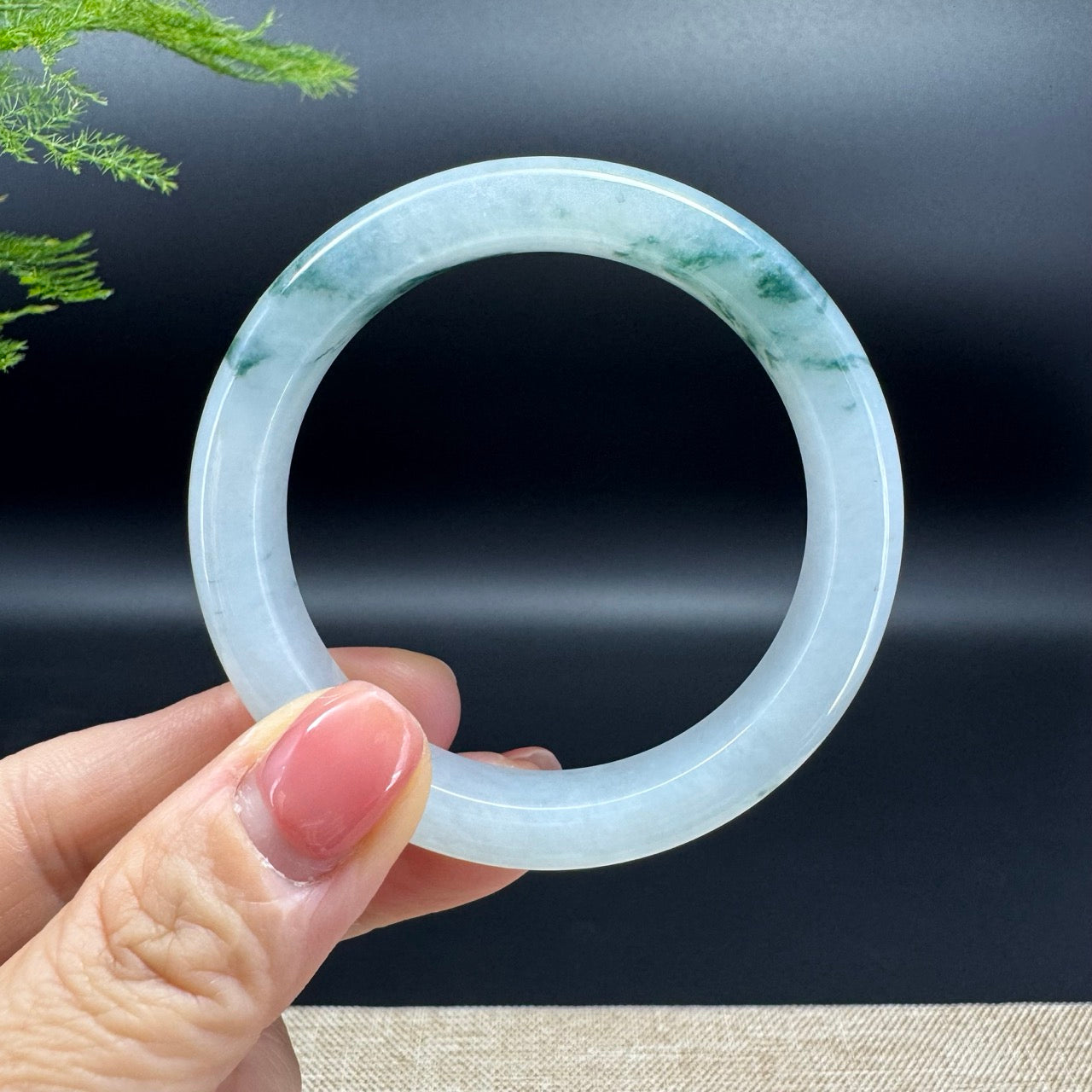 Genuine Burmese Icy Blue Flower Jadeite Jade Bangle Bracelet (51.9mm)