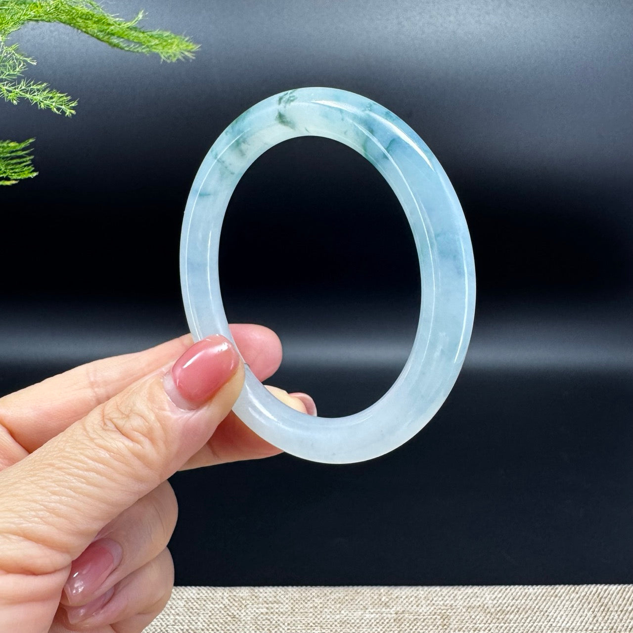 Genuine Burmese Icy Blue Flower Jade Jadeite Bangle Bracelet ( 54.9mm )