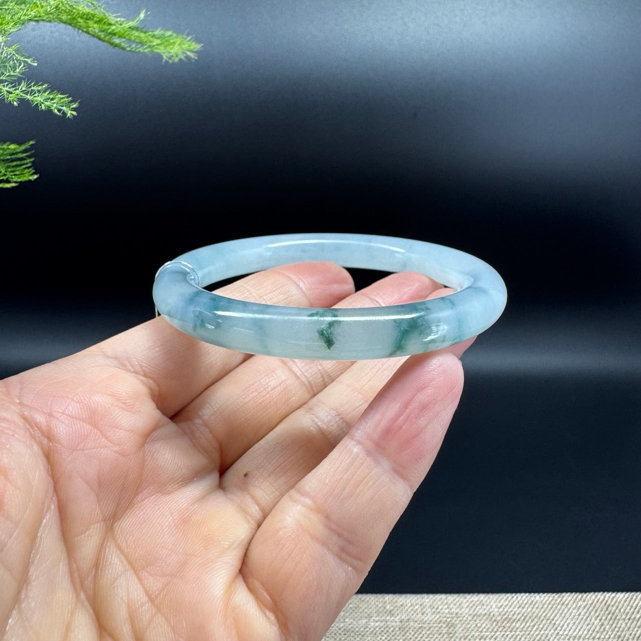 Genuine Burmese Icy Blue Flower Jade Jadeite Bangle Bracelet ( 54.9mm )