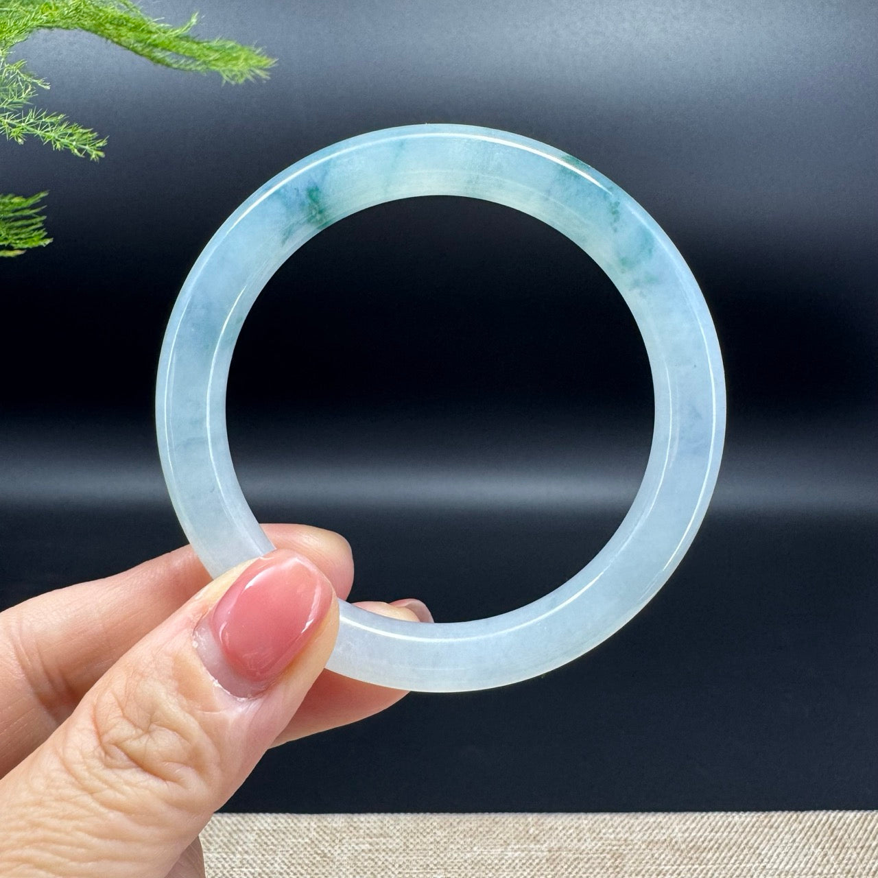 Genuine Burmese Icy Blue Flower Jade Jadeite Bangle Bracelet ( 54.9mm )