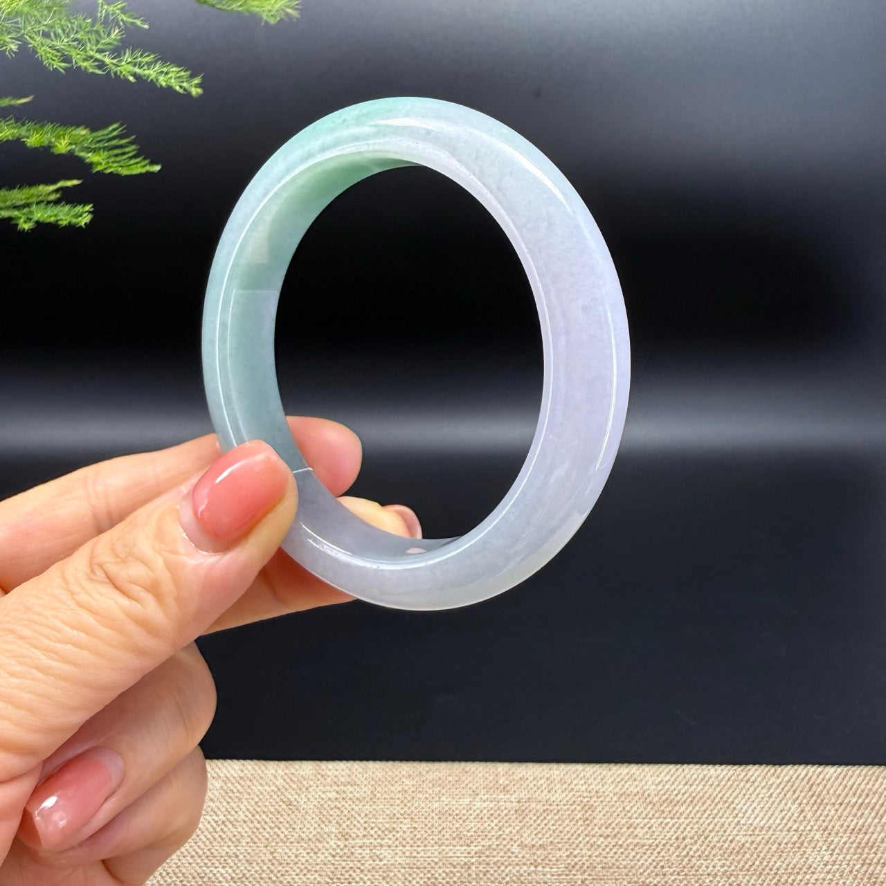 Genuine Burmese Lavender Green Jadeite Jade Bangle Bracelet (54.3mm)