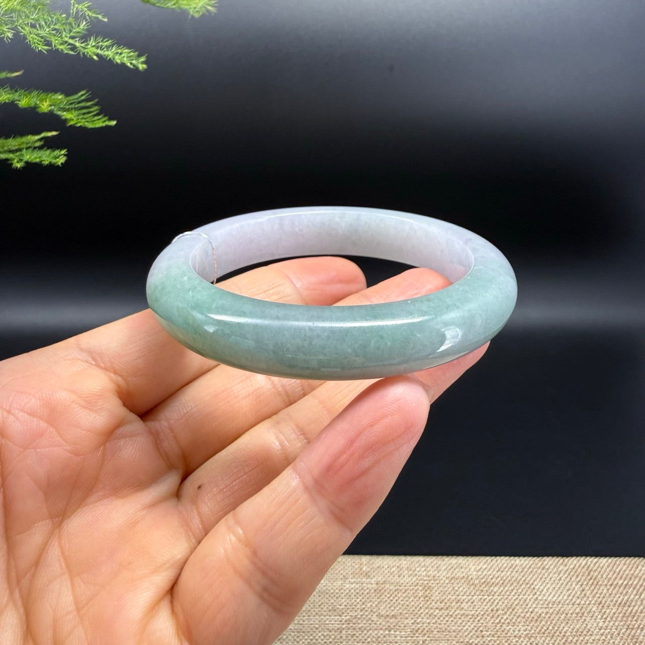 Genuine Burmese Lavender Green Jadeite Jade Bangle Bracelet (54.3mm)