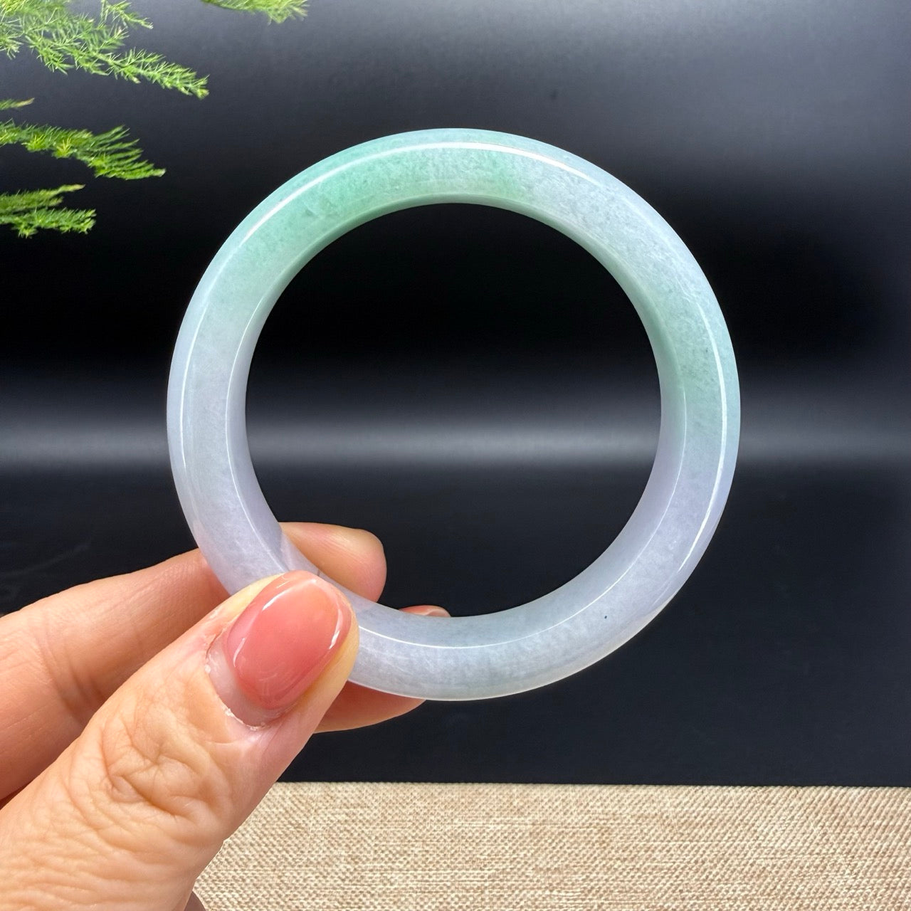 Genuine Burmese Lavender Green Jadeite Jade Bangle Bracelet (54.3mm)