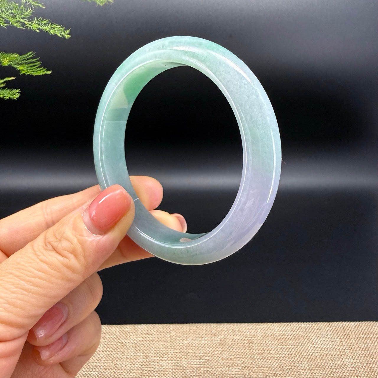 Genuine Burmese Lavender Green Jadeite Jade Bangle Bracelet (54.7mm)