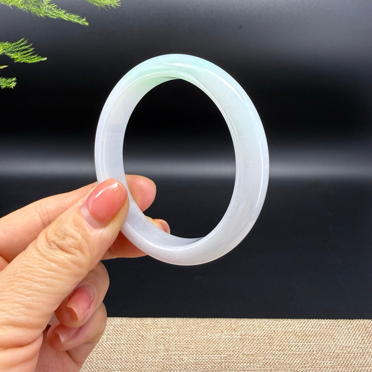 Genuine Burmese White Green(BDQ) Jadeite Bangle Bracelet ( 53.3mm )
