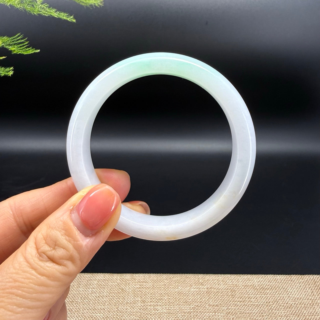 Genuine Burmese White Green(BDQ) Jadeite Bangle Bracelet ( 53.3mm )