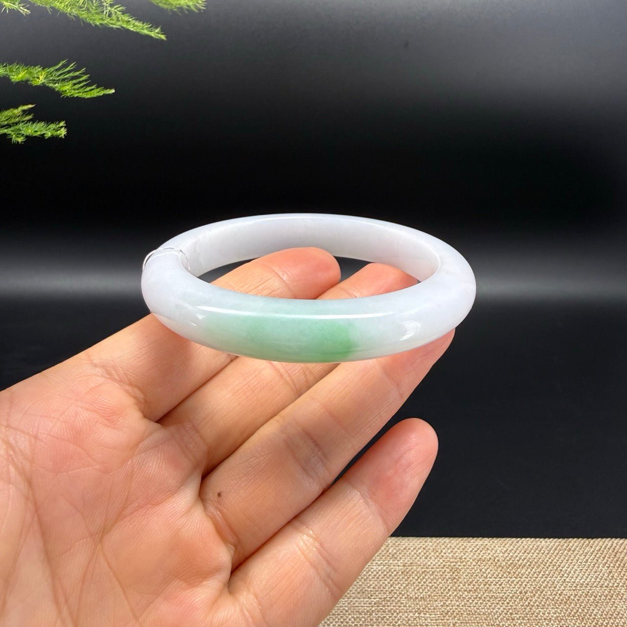 Genuine Burmese White Green(BDQ) Jadeite Bangle Bracelet ( 56mm )