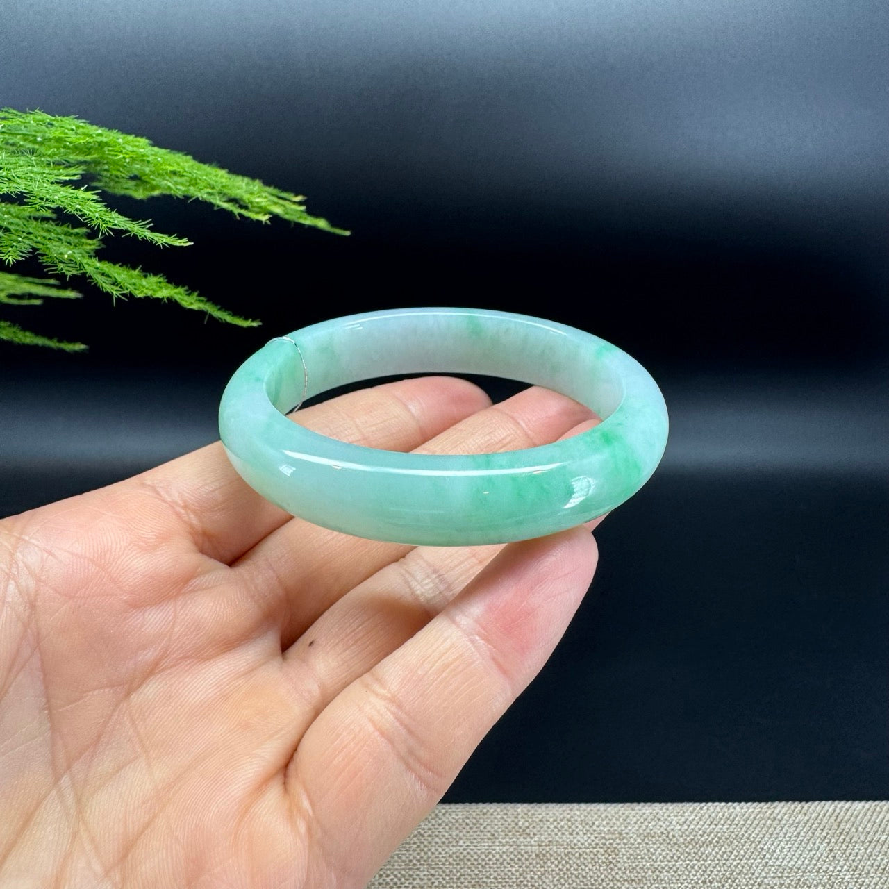 Genuine Burmese W/Green Jadeite Jade Bangle Bracelet ( 54.3*48.3mm )