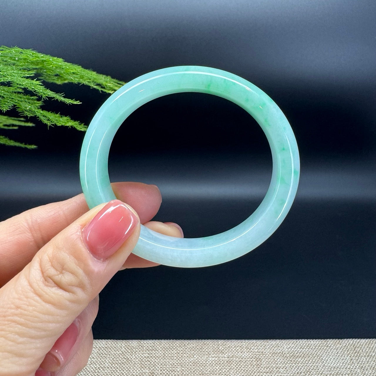 Genuine Burmese W/Green Jadeite Jade Bangle Bracelet ( 54.3*48.3mm )