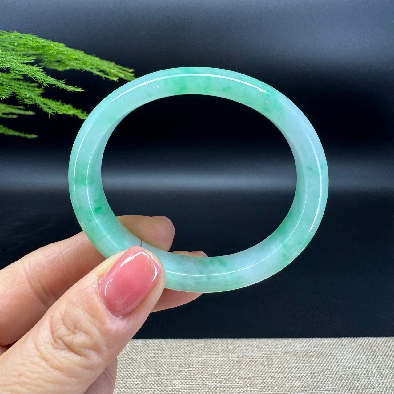 The jade texture is fine and smooth with green, BDC(moss in snow)