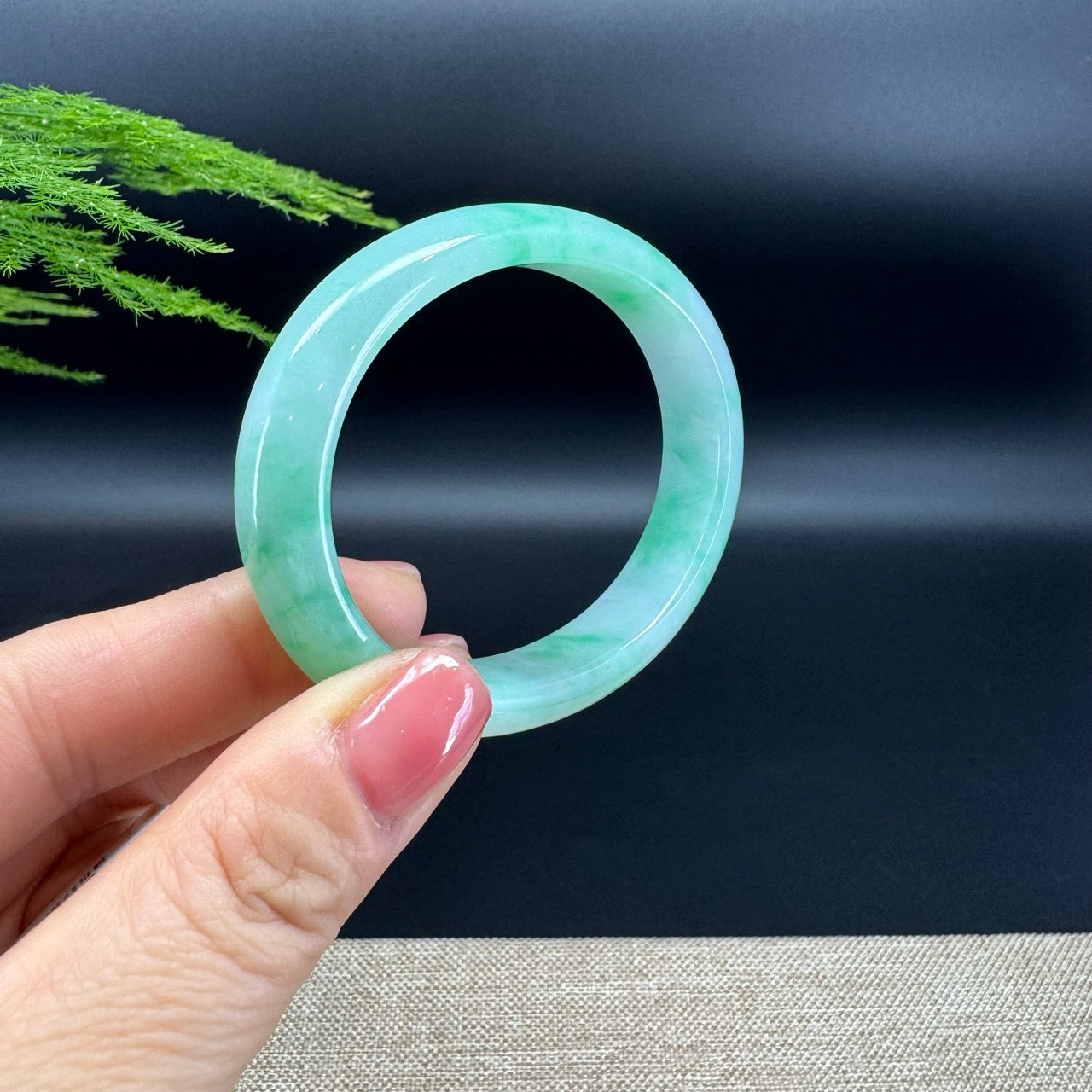 Genuine Burmese W/Green Jadeite Jade Bangle Bracelet (56.2*47.8mm)