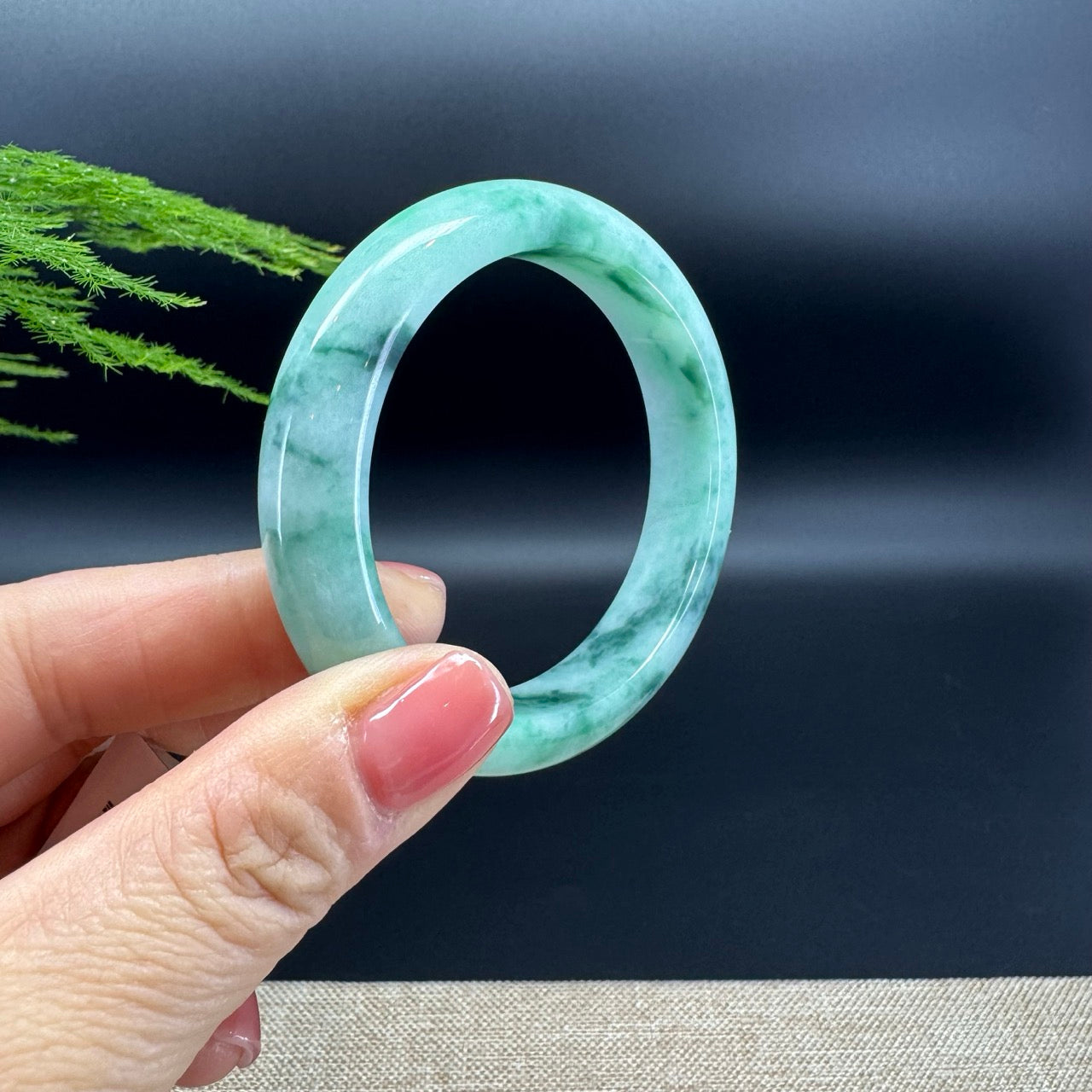 Genuine Burmese Blue Green Jadeite Jade Bangle Bracelet (53mm)