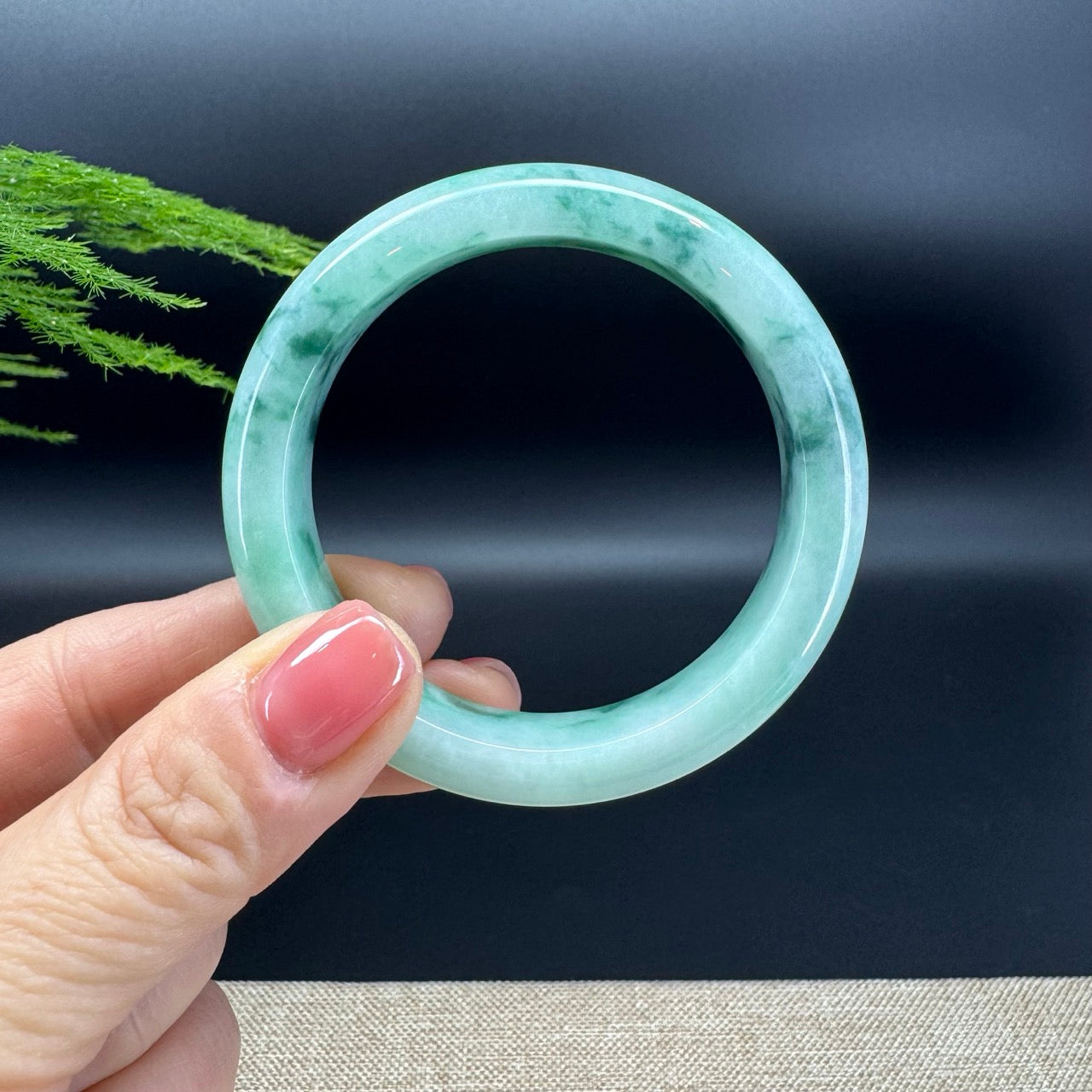 Genuine Burmese Blue Green Jadeite Jade Bangle Bracelet (53mm)