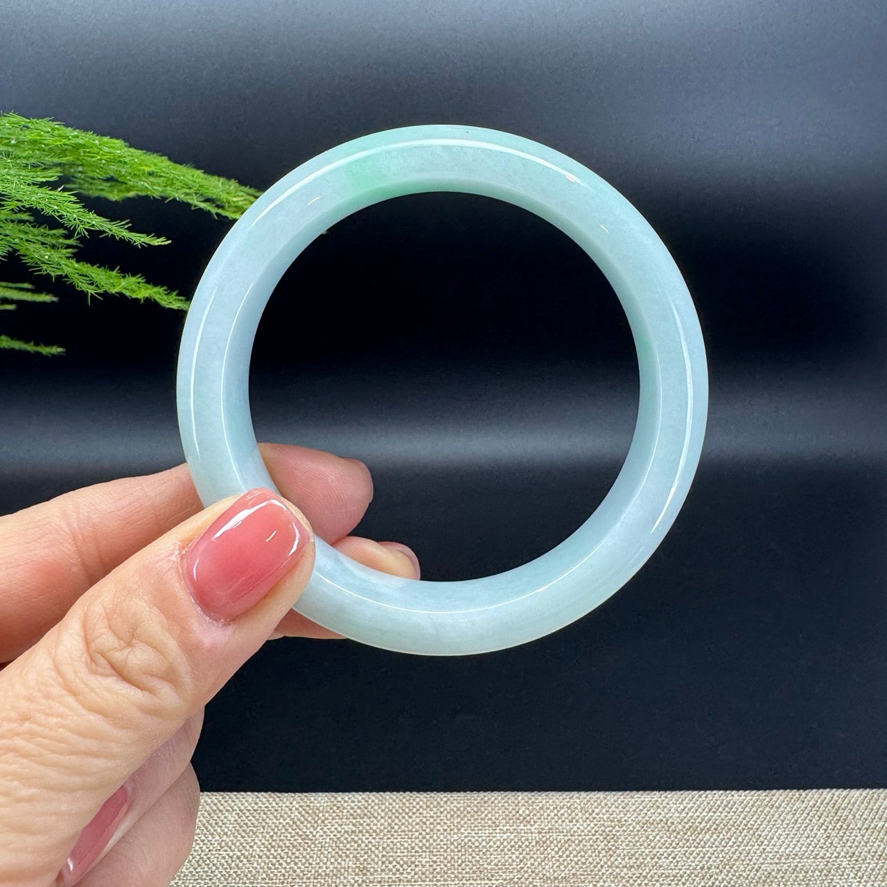 Genuine Burmese White Green(BDQ) Jadeite Bangle Bracelet ( 58mm )
