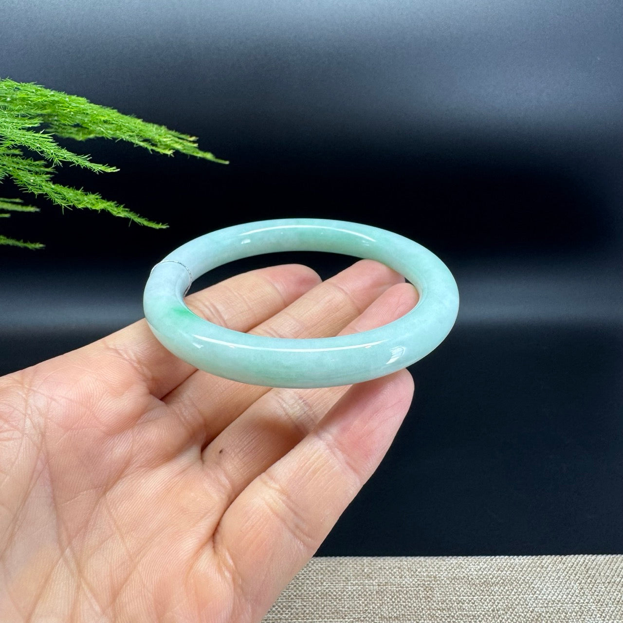 Genuine Burmese White Green (BDQ) Jadeite Jade Bangle Bracelet (56.4mm)
