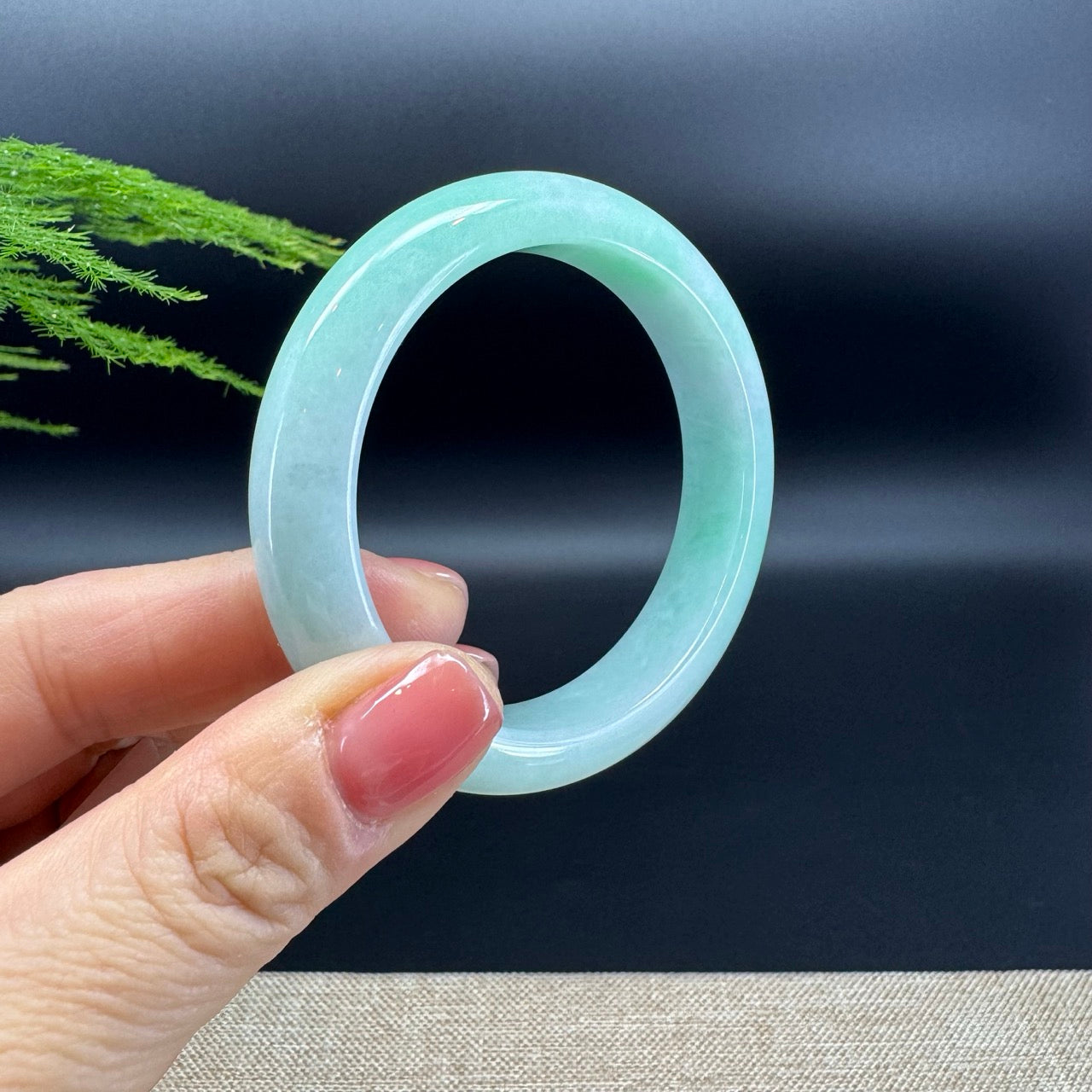 Genuine Burmese White Green(BDQ) Jadeite Jade Bangle Bracelet ( 52.9mm )