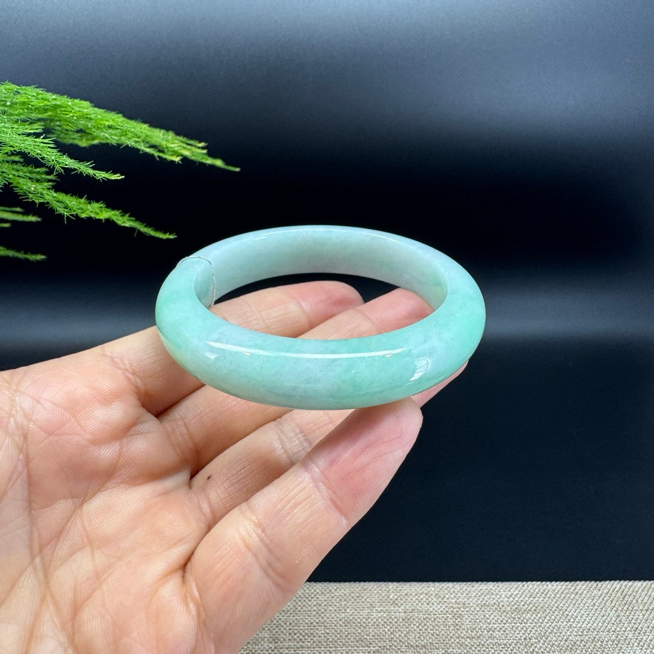Genuine Burmese White Green(BDQ) Jadeite Jade Bangle Bracelet ( 52.9mm )
