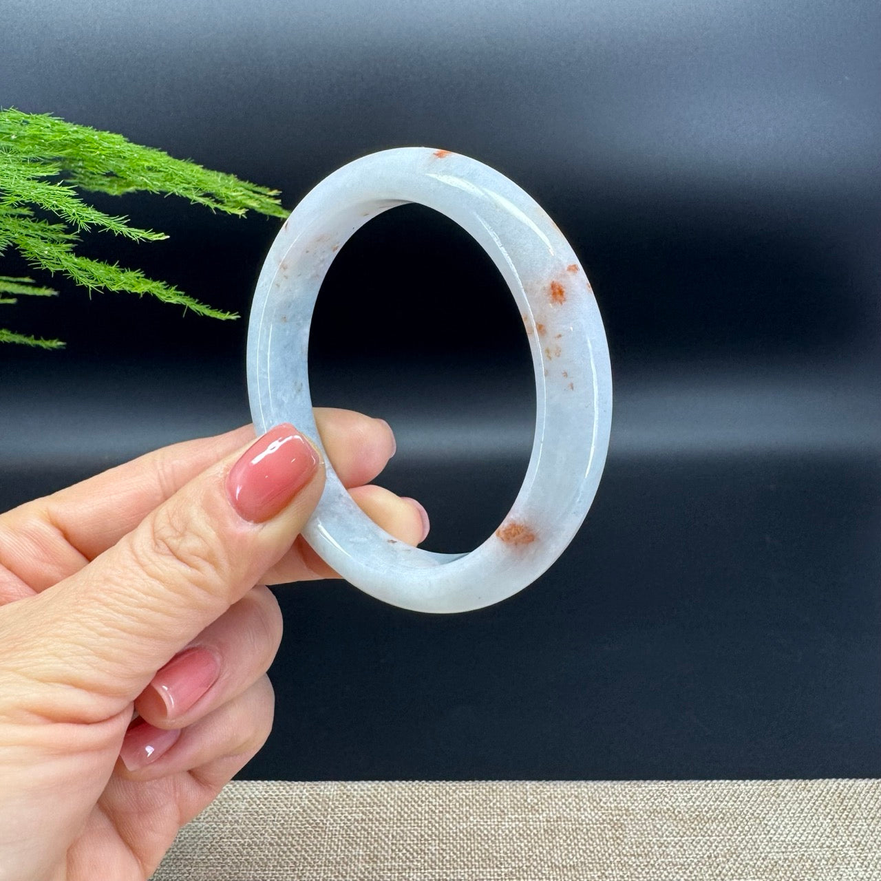 Genuine Burmese White Green Jade Jadeite Bangle Bracelet ( 56.7mm )