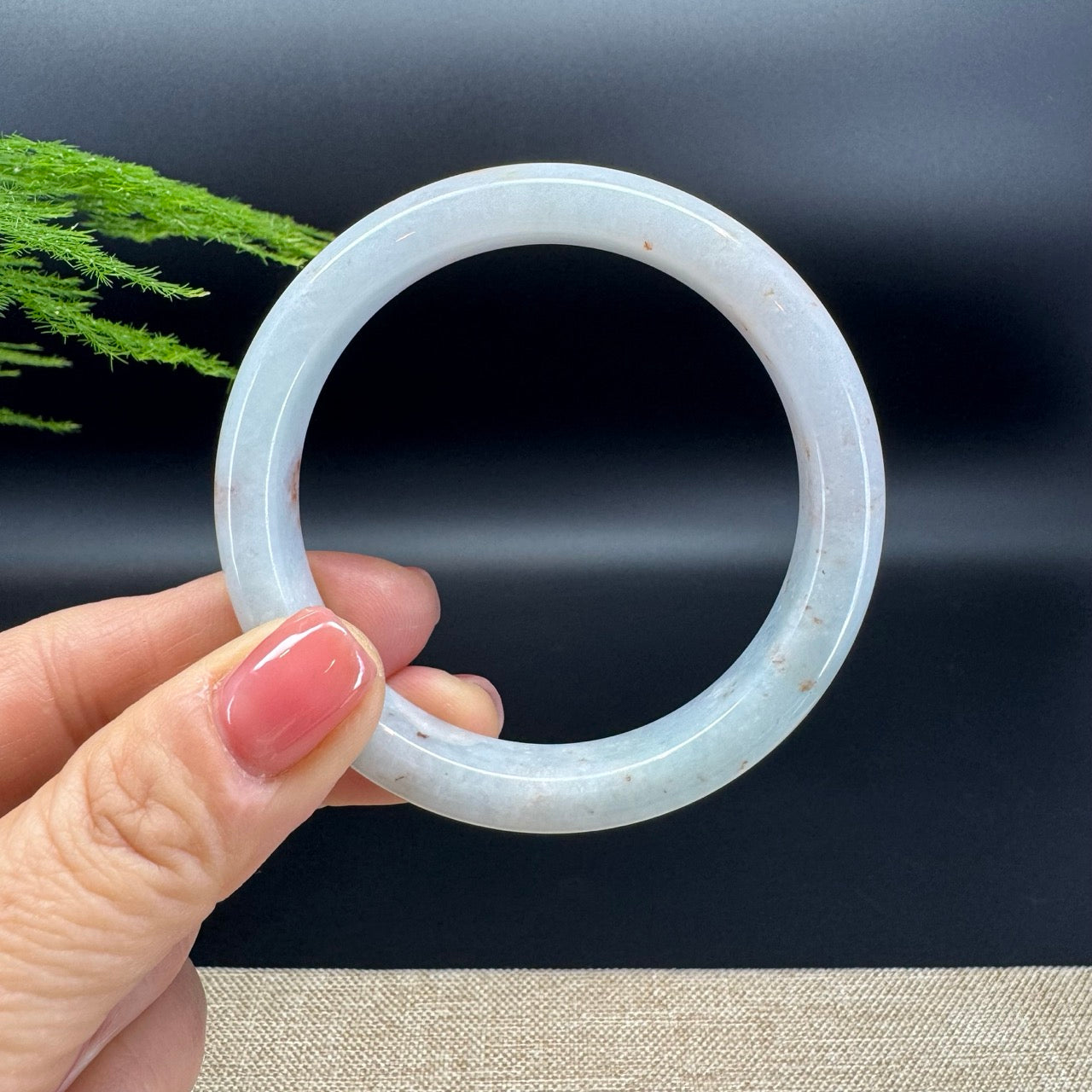 Genuine Burmese White Green Jade Jadeite Bangle Bracelet ( 56.7mm )