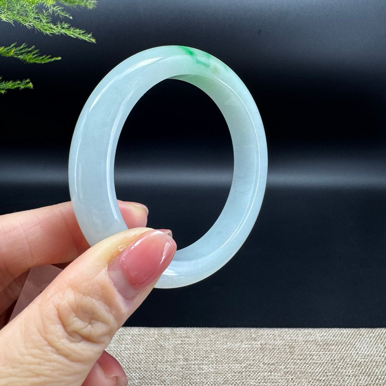 Genuine Burmese Icy Green Jadeite Jade Bangle Bracelet (54.5mm)