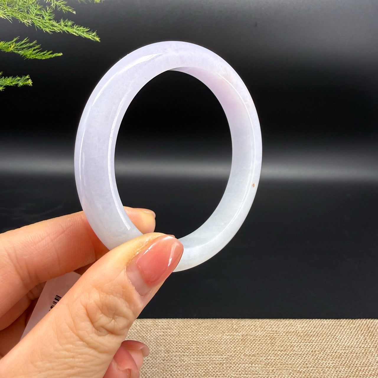 Genuine Burmese Light Lavender Green & Sajin Jadeite Jade Bangle Bracelet (58.2mm)