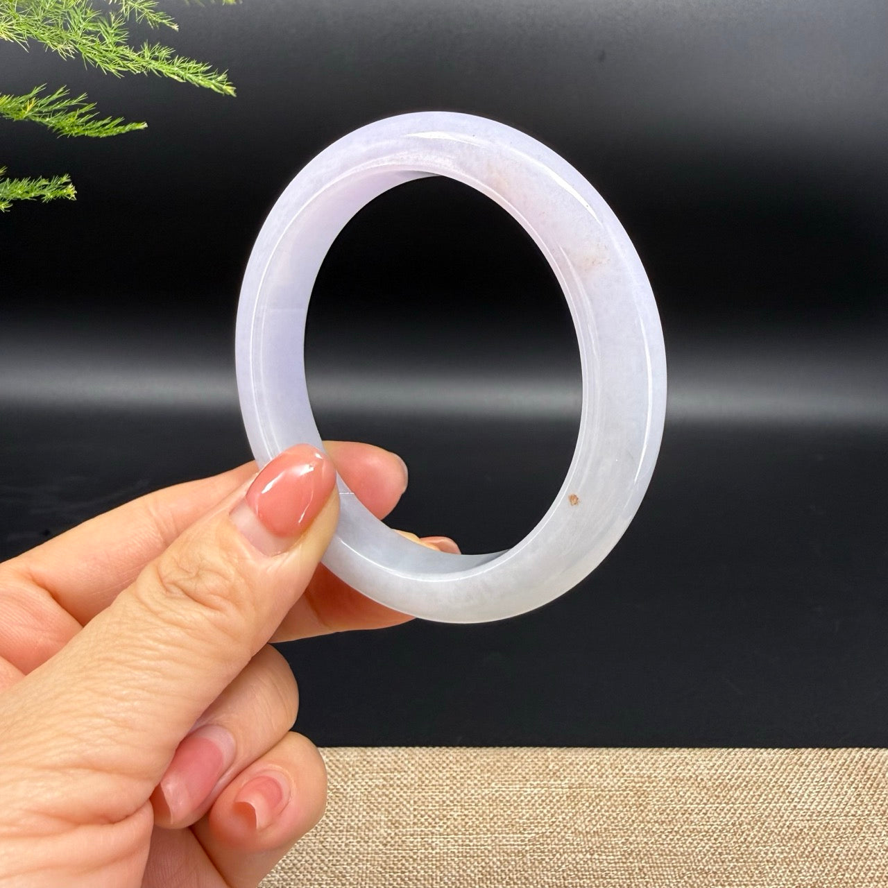 Genuine Burmese Light Lavender Green & Sajin Jadeite Jade Bangle Bracelet (58.2mm)